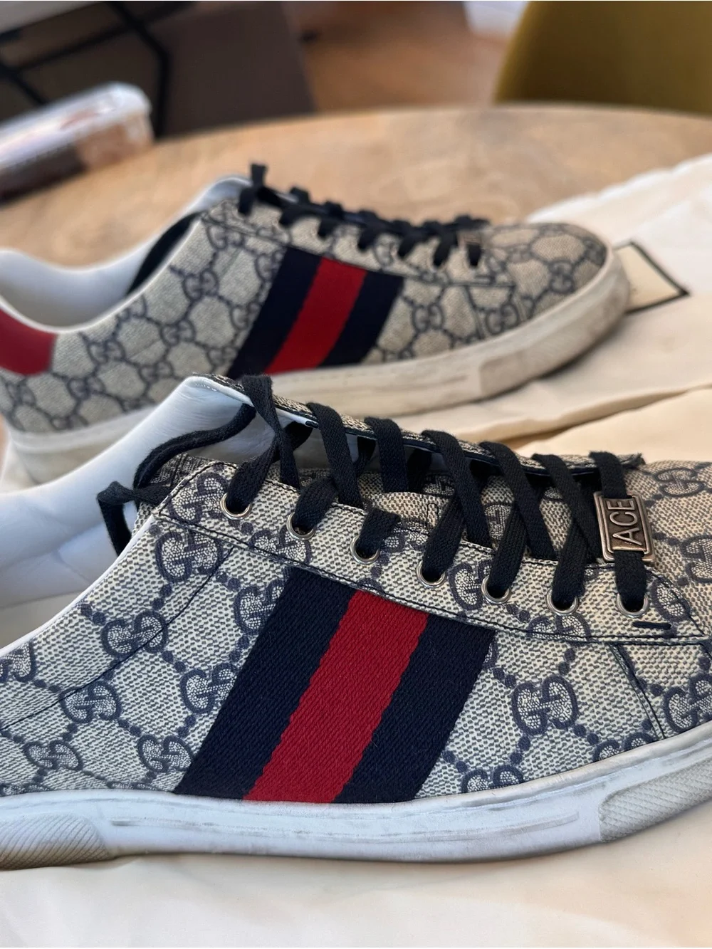 Gucci Men’s Ace GG Canvas Sneaker — Blue & Red Stripe (Gucci 7.5 - US 8.5-9)
